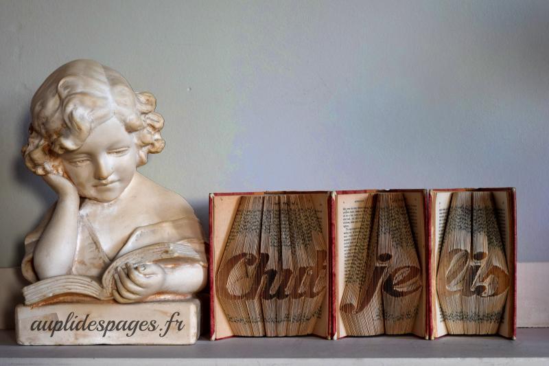 Chut je lis, sculptures de livres pliés